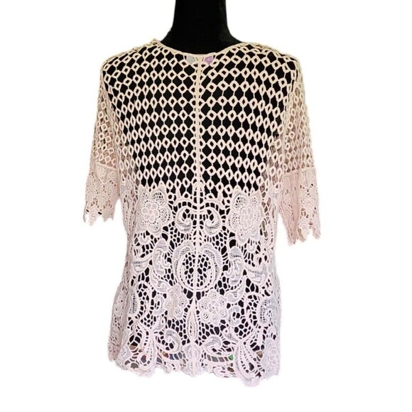 Crochet Cardigan Questions By Say What Pink V-Neck Button Front Womens Small - Picture 2 of 10